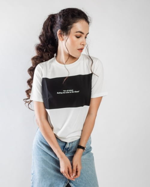 women black and white colorblocked tshirt